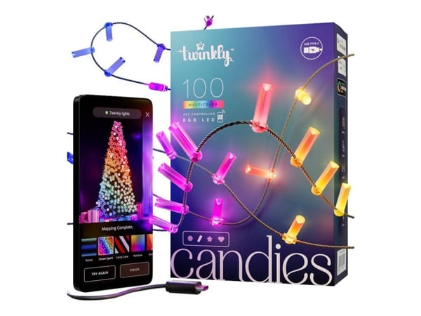 Twinkly Candies - Stringlys - LED x 100 - 7 W - klasse G - RGB-lys - stearinlys - gjennomsiktig