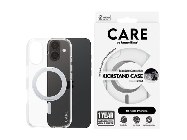 CARE by PanzerGlass - Baksidedeksel for mobiltelefon - MagSafe-samsvar - resirkulert plast - gjennomsiktig, sølv - for Apple iPhone 16