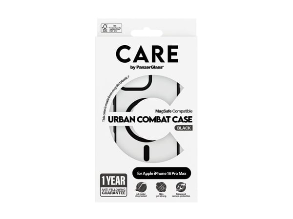 PanzerGlass CARE™ by ® Urban Combat Case Transparent w. Black Frame & MagSafe iPhone 16 Pro Max, Suojus, Apple, Apple - iPhone 16 Pro Max, musta