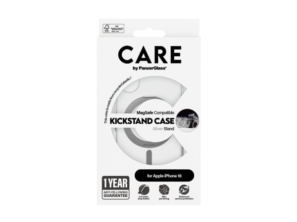 CARE by PanzerGlass - Baksidedeksel for mobiltelefon - MagSafe-samsvar - resirkulert plast - gjennomsiktig, sølv - for Apple iPhone 16