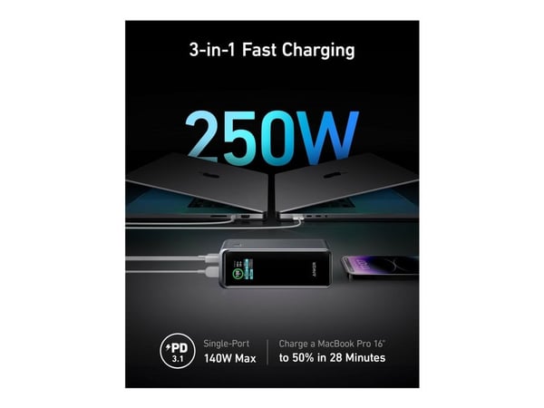 Anker Prime - Strømbank - 250 watt - 27650 mAh - 99.54 Wh