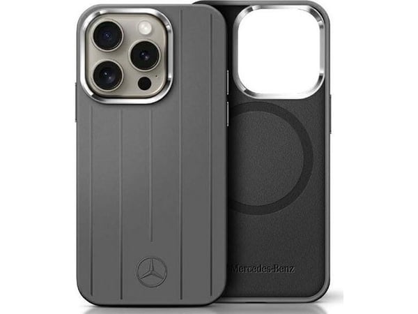 Mercedes silikon-deksel med vertikale tonale striper og MagSafe til iPhone 16 Pro Max – grå