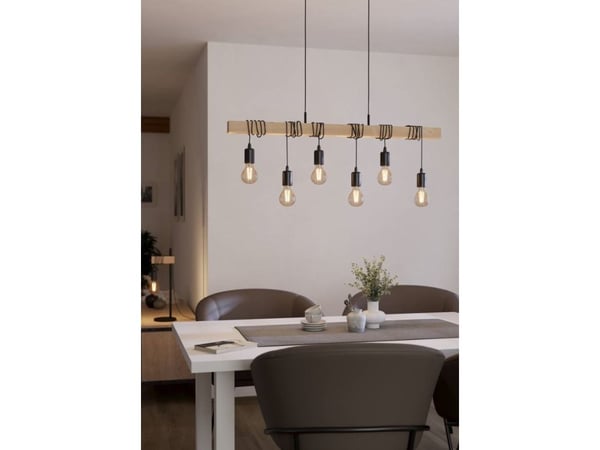 EGLO TOWNSHEND pendellampa för bord i modern design i svart och ek
