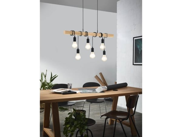 EGLO TOWNSHEND pendellampa för bord i modern design i svart och ek
