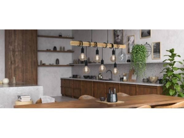 EGLO TOWNSHEND pendellampa för bord i modern design i svart och ek