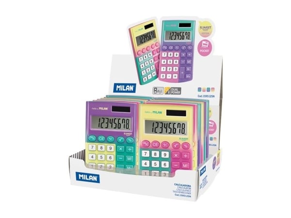 Milan 159512SN, Lomme, Skjerm, 8 sifre, 1 linjer, Batteri/Solcelle, Flerfarget