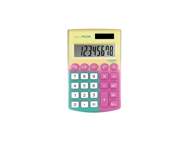 Milan 159512SN, Lomme, Skjerm, 8 sifre, 1 linjer, Batteri/Solcelle, Flerfarget