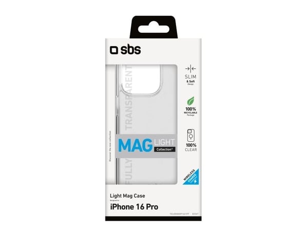 SBS Light Mag, Suojus, Apple, iPhone 16 Pro, 16 cm (6.3"), Läpinäkyvä