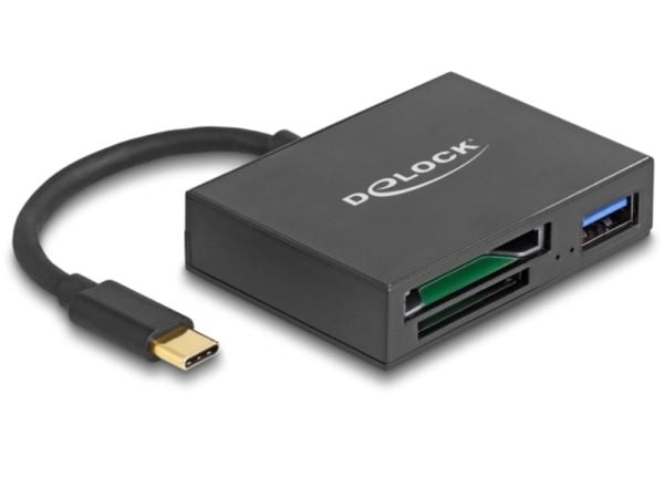 Delock USB-C-kortinlukija XQD- ja SD-muistikorteille + USB 5 Gbps Type-A-portti