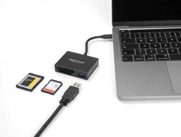 Delock USB-C-kortinlukija XQD- ja SD-muistikorteille + USB 5 Gbps Type-A-portti