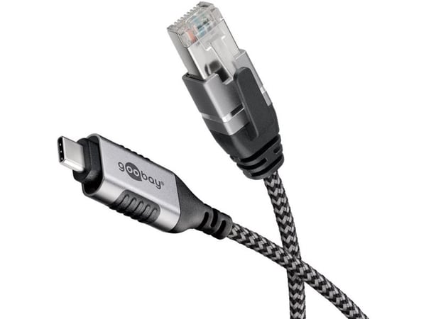 Goobay 74408, USB 3.1 tyyppi A, RJ45, 15 m, musta, hopea