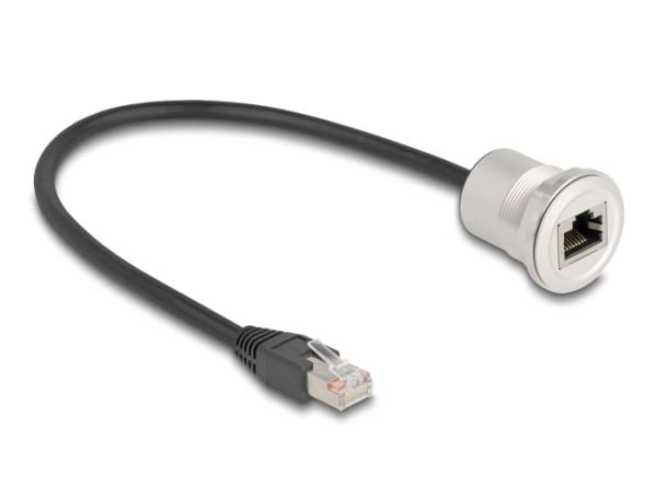Delock - Nettverksforlengelseskabel - RJ-45 (hann) til RJ-45 (hunn) panelmonterbar - 30 cm - 6 mm - STP - CAT 5e - M25 thread - svart/sølv