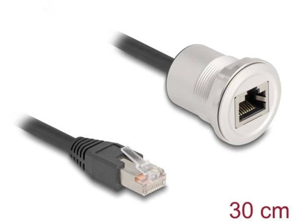 Delock - Nettverksforlengelseskabel - RJ-45 (hann) til RJ-45 (hunn) panelmonterbar - 30 cm - 6 mm - STP - CAT 5e - M25 thread - svart/sølv