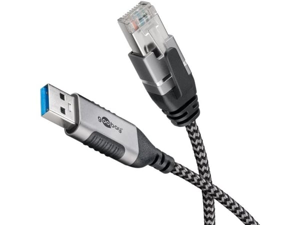 Goobay 74398, USB 3.0 tyyppi A, RJ45, 7,5 m, musta, hopea