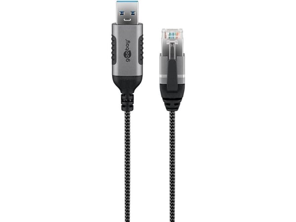 Goobay 74400, USB 3.0 tyyppi A, RJ45, 15 m, musta, hopea