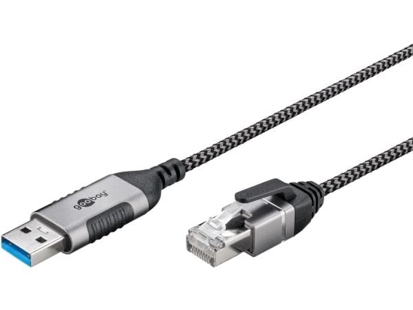 Goobay 74400, USB 3.0 tyyppi A, RJ45, 15 m, musta, hopea