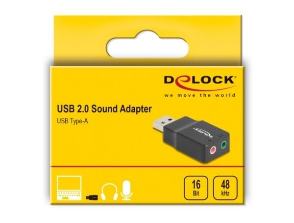 Delock - Jakkadapter for USB-A til hodetelefon - USB hann til monominijakk, mini-phone stereo 3.5 mm hunn - svart