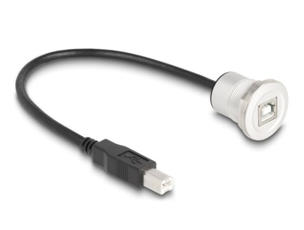 Delock USB 2.0 Type-B paneeliasennuspistorasia, jossa on kaapelin piiskapistoke 30 cm alumiini