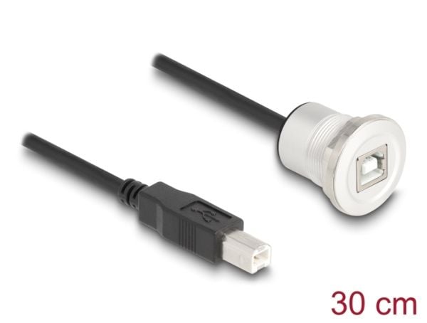Delock USB 2.0 Type-B paneeliasennuspistorasia, jossa on kaapelin piiskapistoke 30 cm alumiini