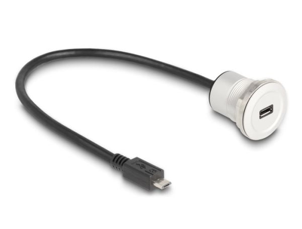 Delock USB 2.0 Micro-B panelmonterat uttag med kabelpiskplugg 30 cm aluminium
