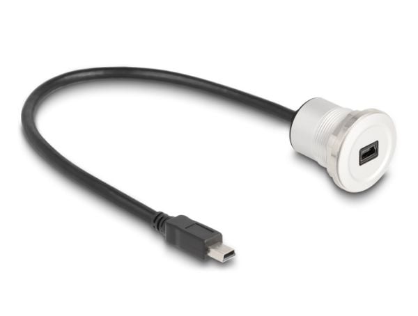 Delock USB 2.0 Mini-B panelmonterat uttag med kabelpiskplugg 30 cm aluminium