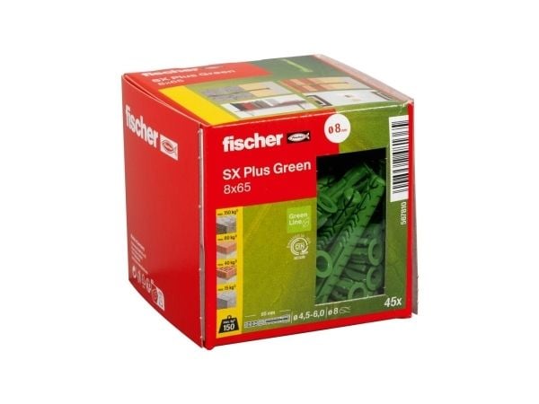 Fischer 567810, Ekspansjonsanker, Lettbetong, Murstein, Betong, Gipsblokk, Murverk, Grønn, Tyskland, 8 mm, 65 mm