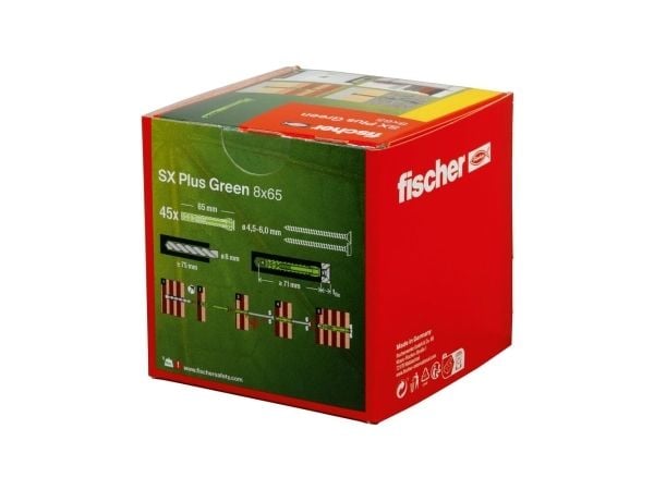Fischer 567810, Ekspansjonsanker, Lettbetong, Murstein, Betong, Gipsblokk, Murverk, Grønn, Tyskland, 8 mm, 65 mm