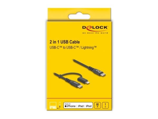 DeLOCK 81170, 1 m, USB C, USB C/Lightning, USB 2.0, musta