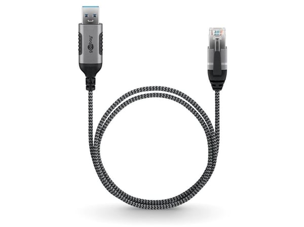 Goobay 74394, USB 3.0 tyyppi A, RJ45, 1,5 m, musta, hopea