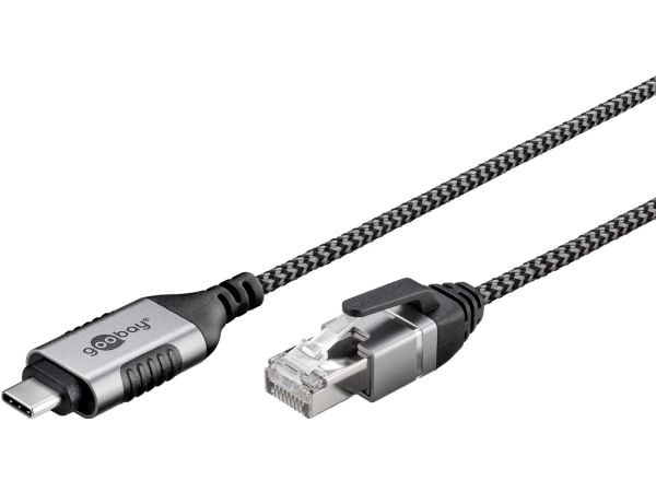 Goobay 74404, USB 3.1 tyyppi A, RJ45, 3 m, musta, hopea