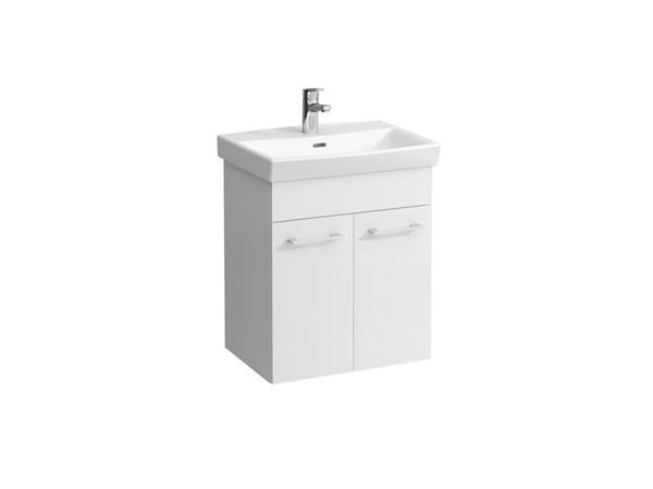 Laufen PRO N valkoinen kalustepaketti, jossa kaksi ovea ja pesuallas Mitat: leveys 560 mm, korkeus 670 mm, syvyys 420 mm