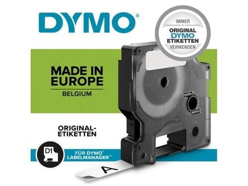 DYMO D1 - vakiopolyesteritarrat - Valkoinen mustalla -12mm x 7m, Valkoinen mustalla, D1, Polyesteri, Belgia, -18 - 90 °C, DYMO