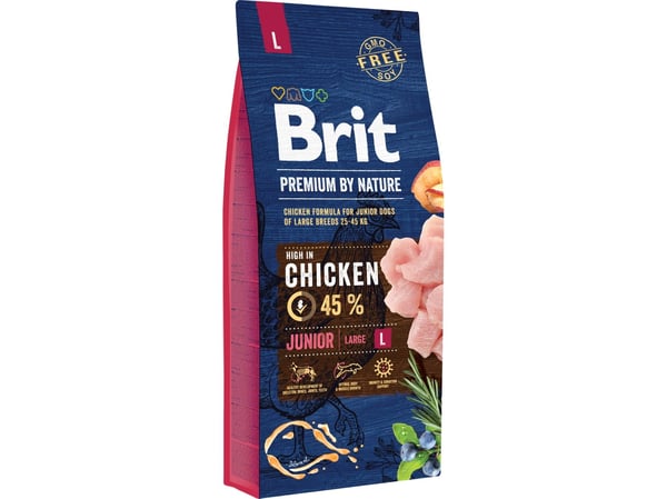 Brit Premium by Nature Junior L, Valp, Kyckling, 15 kg, Maxi (26 - 44 kg), Vitamin A,Vitamin D3,Vitamin E, Allmän hälsa
