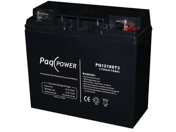PaqPOWER Lyijyakku - AGM - 5 vuotta. 12v/18Ah. T3-liittimellä