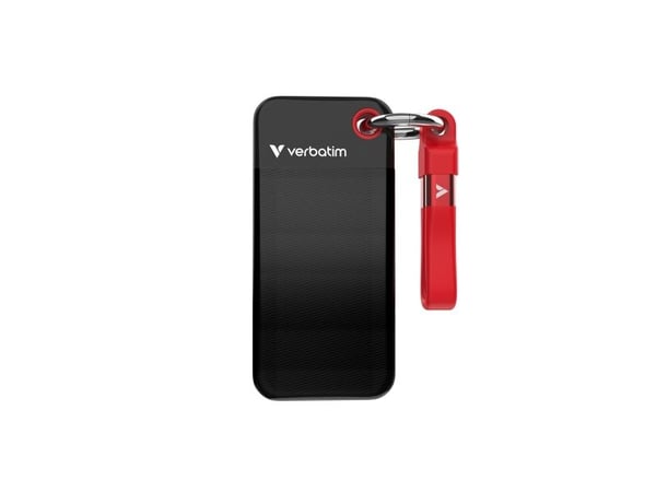 Verbatim Pocket SSD, 2 TB, M.2, USB Type-C, 3.2 Gen 2 (3.1 Gen 2), 10 Gbit/s, musta, punainen