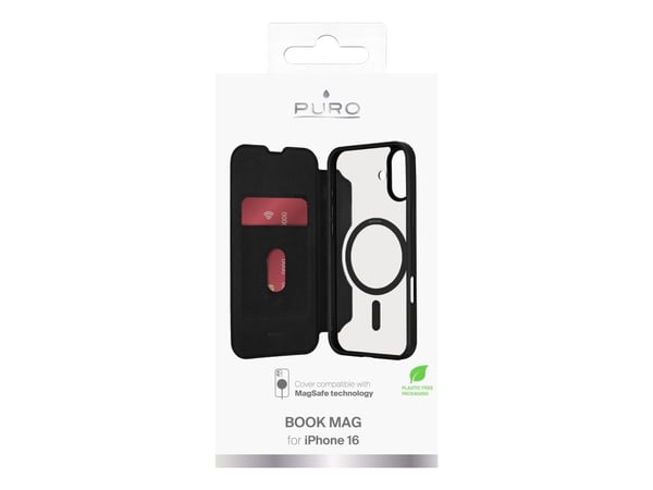 PURO Book Mag, Folio, Apple, iPhone 16, 15,5 cm (6.1"), Svart, Gjennomsiktig