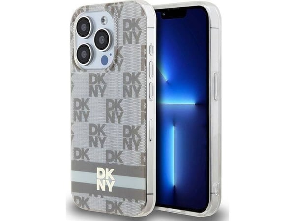 DKNY DKHMP13LHCPTSE iPhone 13 Pro / 13 6,1" beige hardcase IML rutete mono-mønster & trykte striper MagSafe