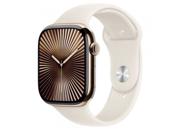 Apple Watch Series 10 (GPS + Cellular) - 46 mm - guld titan - smart klocka med sportband - fluoroelastomer - starlight - bandstorlek: S/M - 64 GB -...