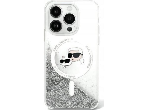 Karl Lagerfeld Liquid Glitter Karl & Choupette Head Magsafe-skal till iPhone 15 Pro - transparent