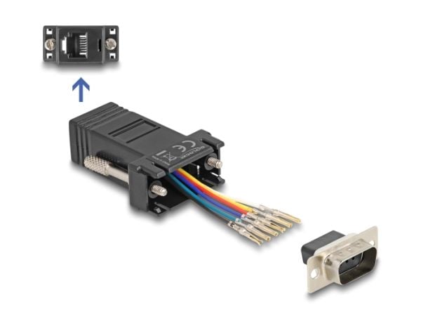 Delock Assembly Kit - Seriell adapter - DB-9 (hann) skrubar til RJ-12 (6-pin) (hunn) - individually assignable serial interface - svart