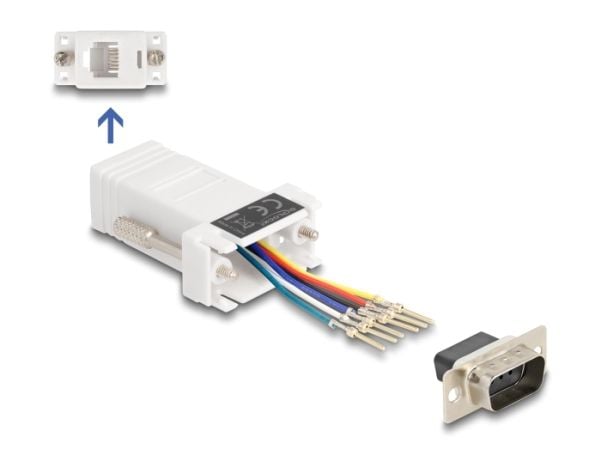 Delock Assembly Kit - Seriell adapter - DB-9 (hann) skrubar til RJ-12 (6-pin) (hunn) - individually assignable serial interface - hvit