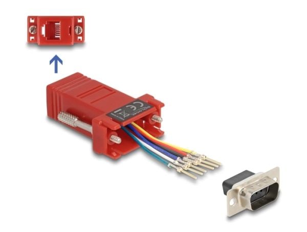 Delock Assembly Kit - Seriell adapter - DB-9 (hann) skrubar til RJ-12 (6-pin) (hunn) - individually assignable serial interface - rød