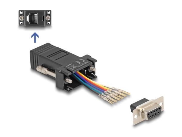 Delock Assembly Kit - Seriell adapter - DB-9 (hunn) skrubar til RJ-12 (6-pin) (hunn) - individually assignable serial interface - svart