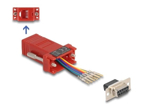 Delock - Seriell adapter - DB-9 (hunn) skrubar til RJ-12 (6-pin) (hunn) - individually assignable serial interface - rød