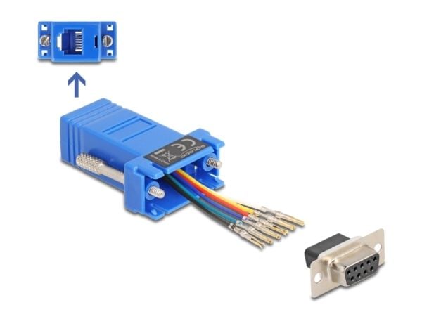 Delock Assembly Kit - Seriell adapter - DB-9 (hunn) skrubar til RJ-12 (6-pin) (hunn) - individually assignable serial interface - blå