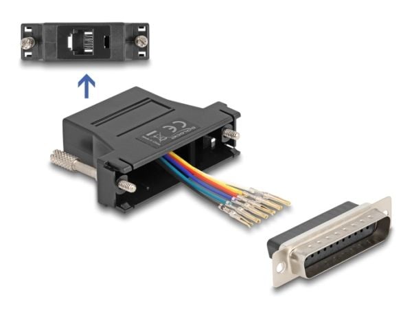 Delock Assembly Kit - Seriell adapter - DB-25 (hann) skrubar til RJ-12 (6-pin) (hunn) - individually assignable serial interface - svart