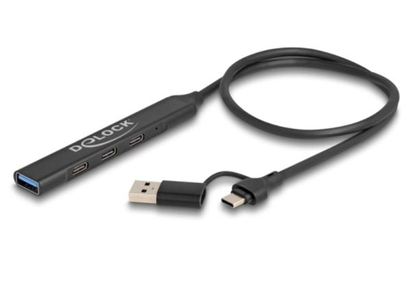 Delock 4 Port Slim USB Hub mit USB Type-C tai USB Type-A zu 3 x USB 5 Gbps USB Type-C + 1 x USB 5 Gbps Type-A