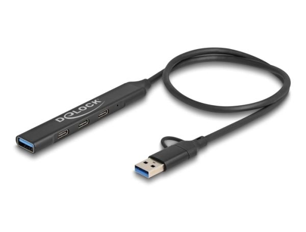 Delock 4 Port Slim USB Hub mit USB Type-C tai USB Type-A zu 3 x USB 5 Gbps USB Type-C + 1 x USB 5 Gbps Type-A