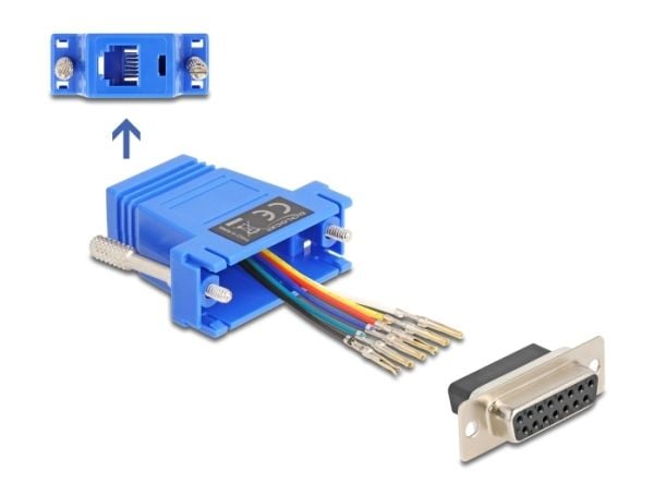 Delock - Seriell adapter - 15 pin D-Sub (DB-15) (hunn) til RJ-12 (hunn) - tommelskruer - blå