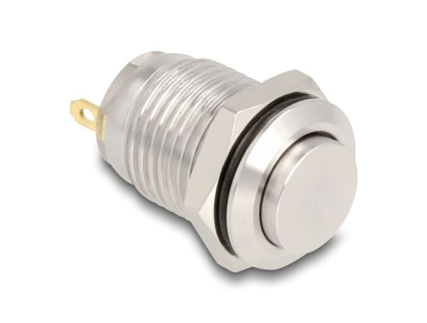 Delock - Push button - for 12 mm installation, 2 x solder connection - panelmonterbar - AC 230 V - sølv